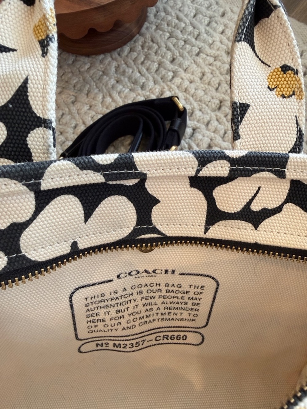 Coach Floral Cargo ToteBlack Floral Canvas Tote 26 with Gold Accents - Picture 15 of 16